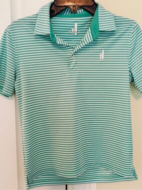 Johnnie-O Mint Green & White Striped Kids Polo size 8